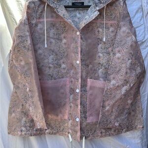 Floral Hooded Rain Jacket with Pink Accents